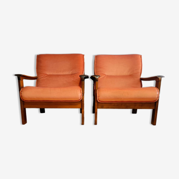 Set de 2 fauteuils danois en velours fin des années 1960