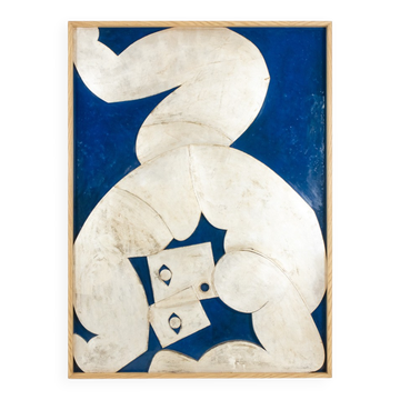 Relief panel "The Acrobat" in silver on a blue background. Contemporary.