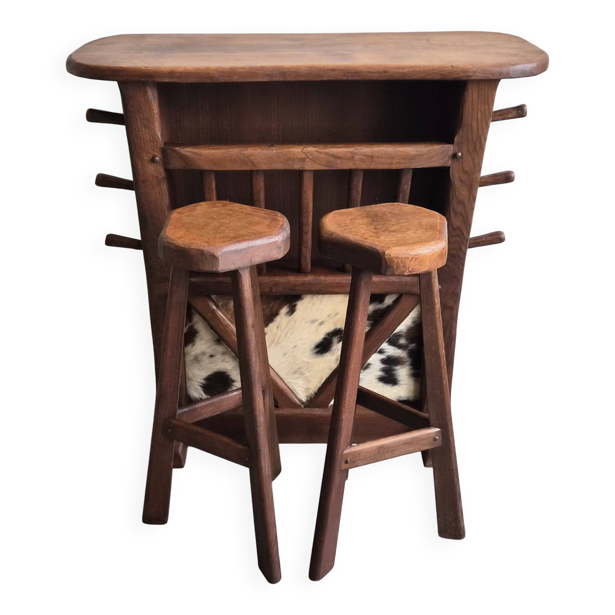 1970s vintage brutalist bar ans stools