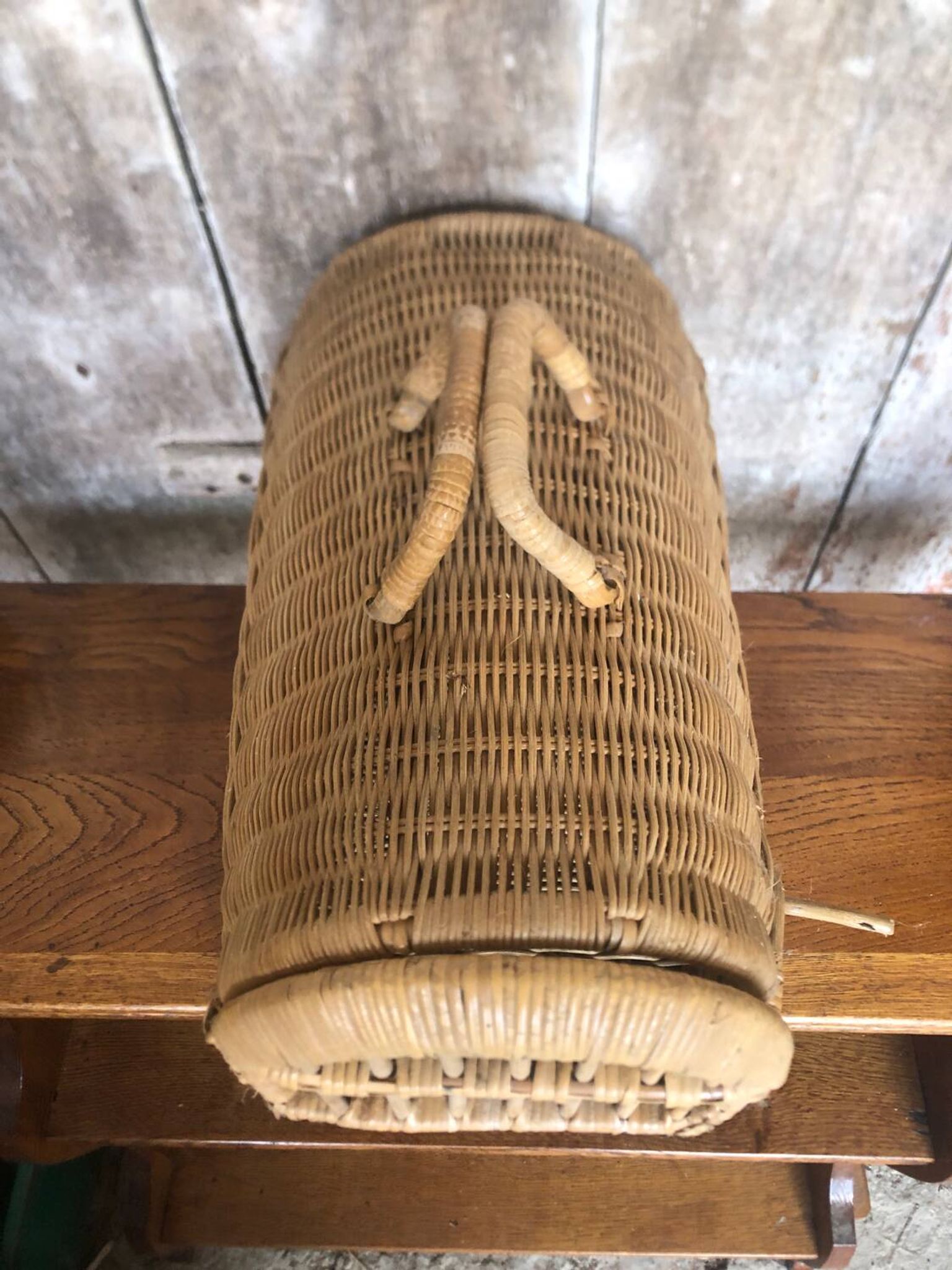 Old basket transport trunk rattan cage puppies kittens animals vintage