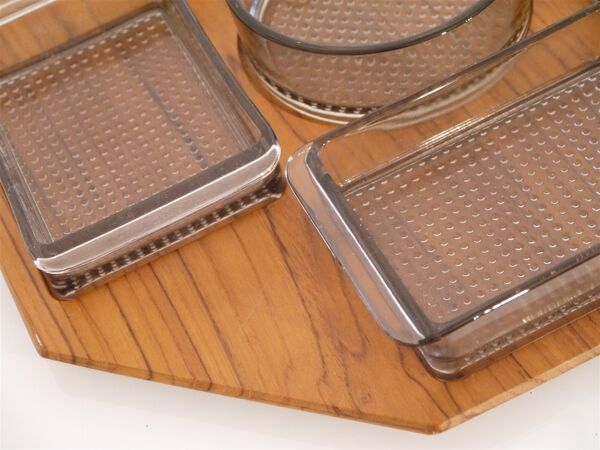 Plateau vintage en teck et verre de Karl Holmberg
