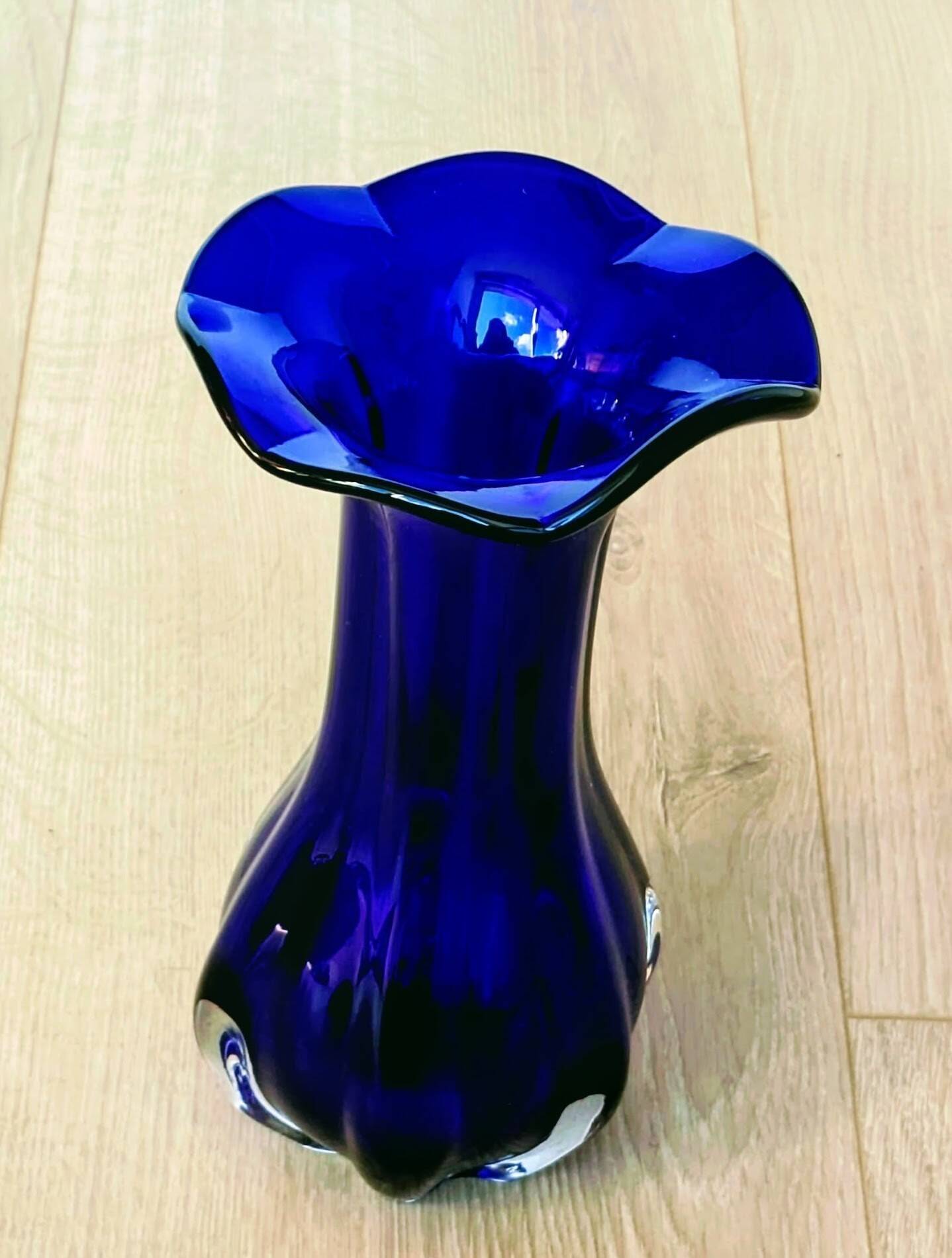 Large Cobalt Blue Art Glass Vase - Murano Work - Italy 1960