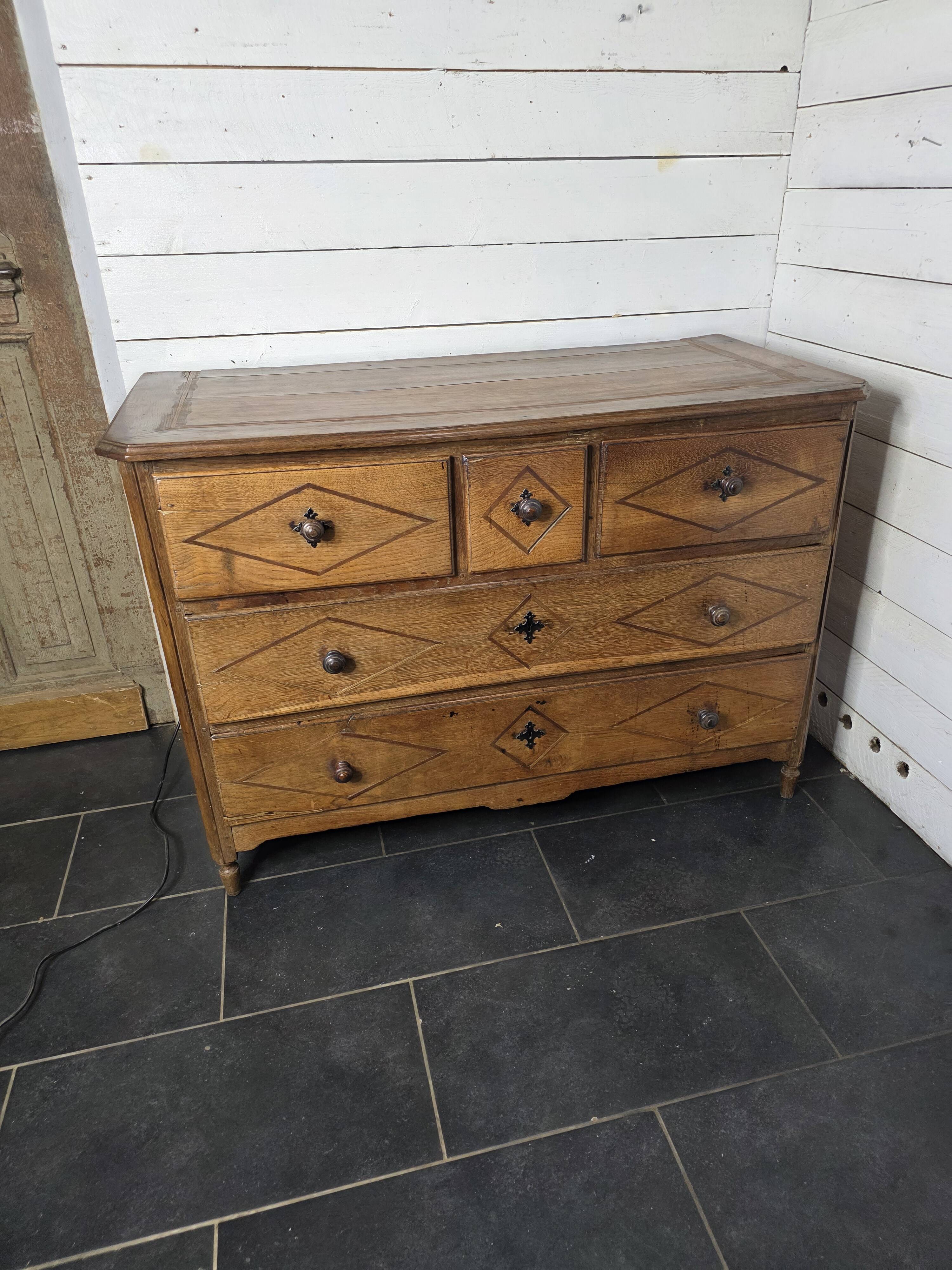 19th century solid oak chest of drawers