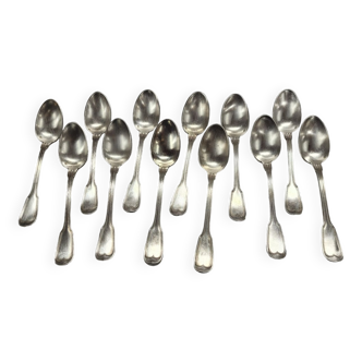 12 small silver metal spoons of the middle twentieth