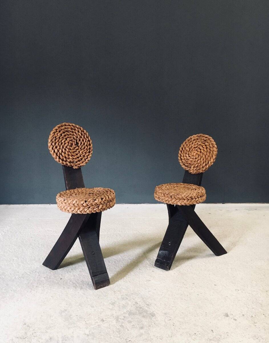 Mediterranean Tripod Side Chairs by Audoux Minet, France, 1950s, Set of 2
