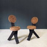 Mediterranean Tripod Side Chairs by Audoux Minet, France, 1950s, Set of 2