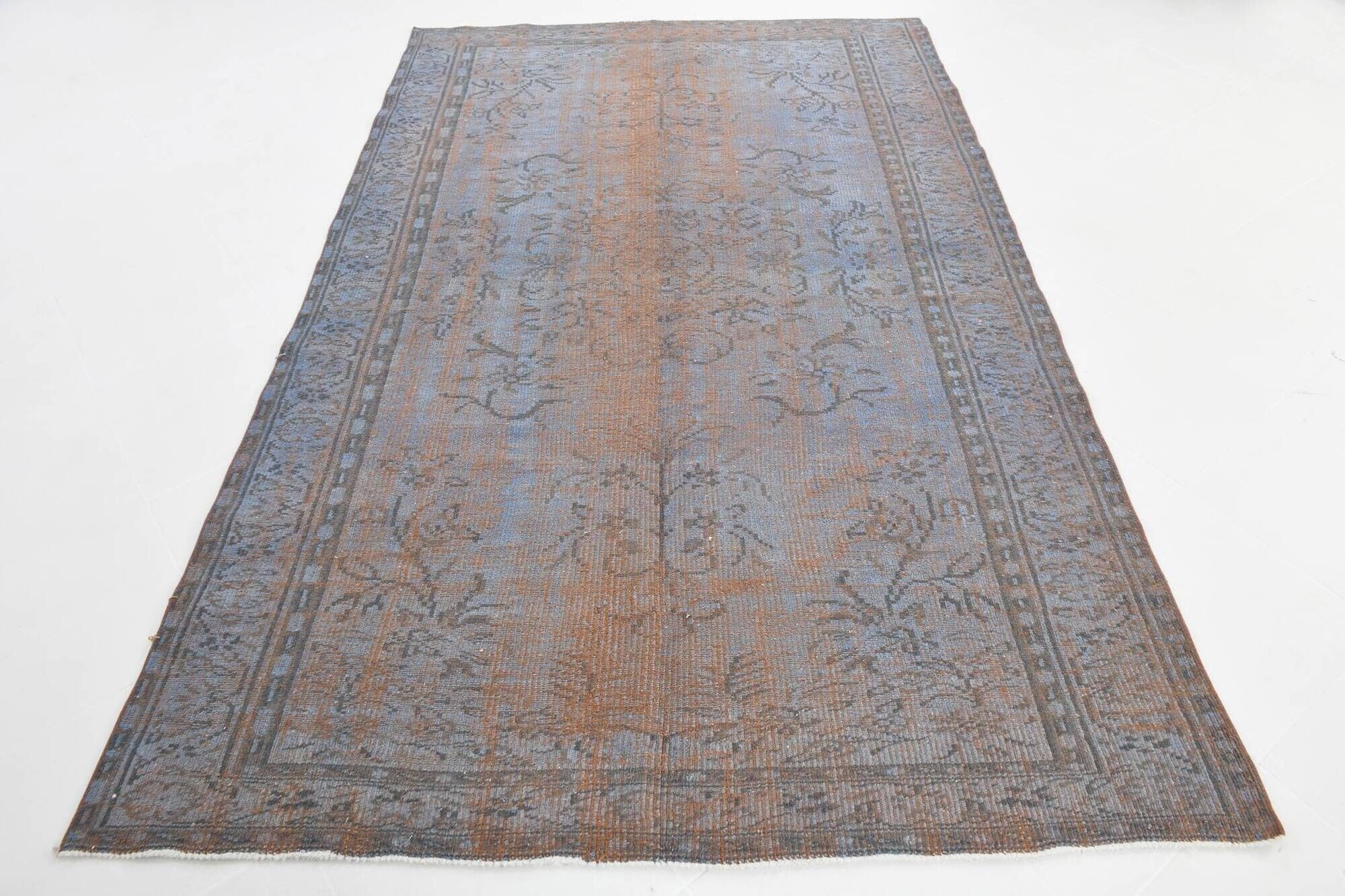 Slate Blue & Taupe Decorative Turkish Vintage Carpet Rug, 176x279 Cm