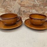 Pair of antique cups + saucers st clement ceramic brown vintage #b615