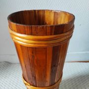 Vintage wooden and rattan umbrella stand