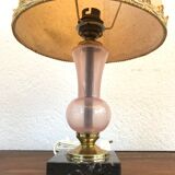 Lamp pink glass & black marble foot