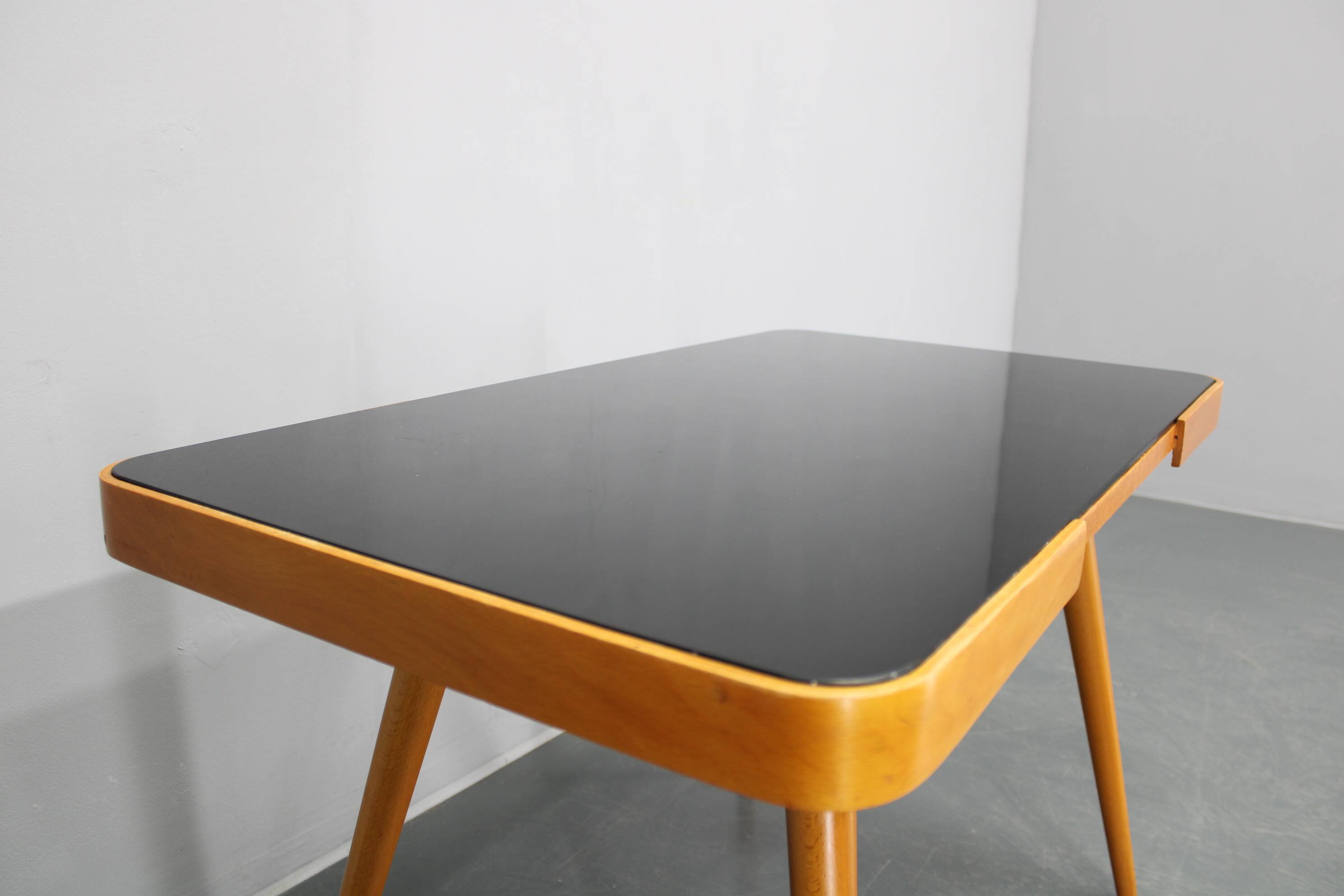 1960s Beech Coffee Table with Glass Top , Czechoslovakia