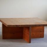 Modern Swedish coffee table in solid pine by Sven Larsson, brutalist, 1970s.