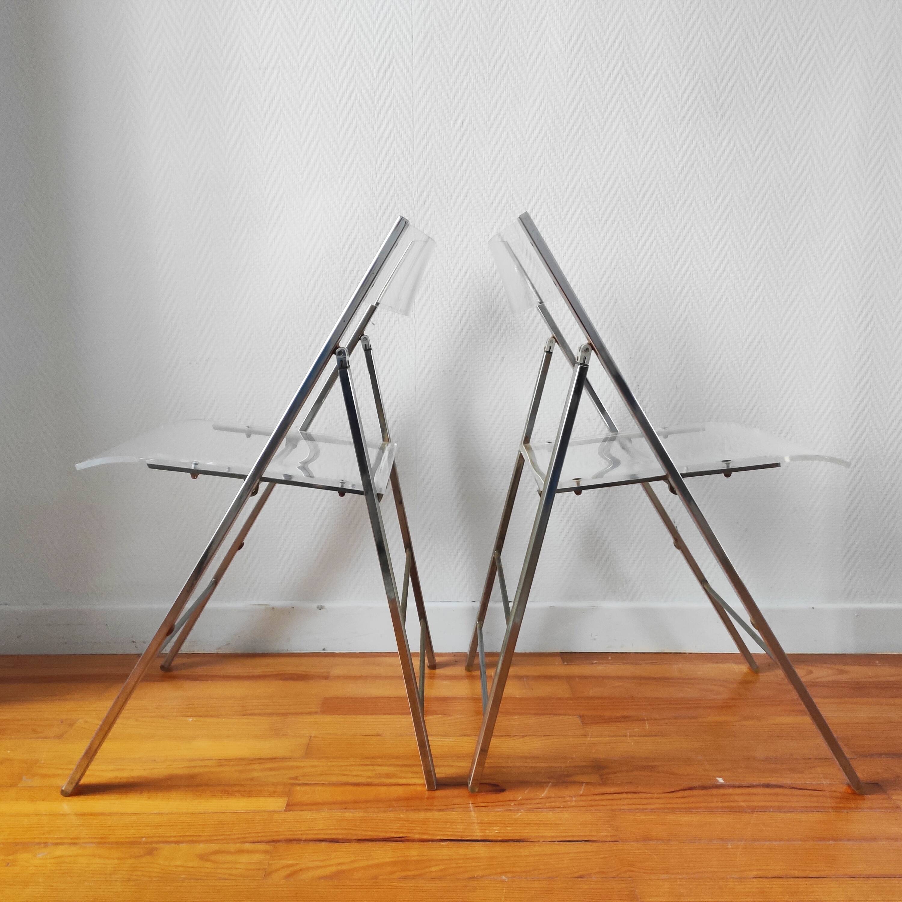 Pair of vintage 1970s plexiglass folding chairs