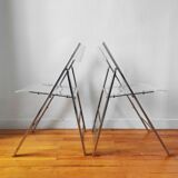Pair of vintage plexiglass folding chairs 1970