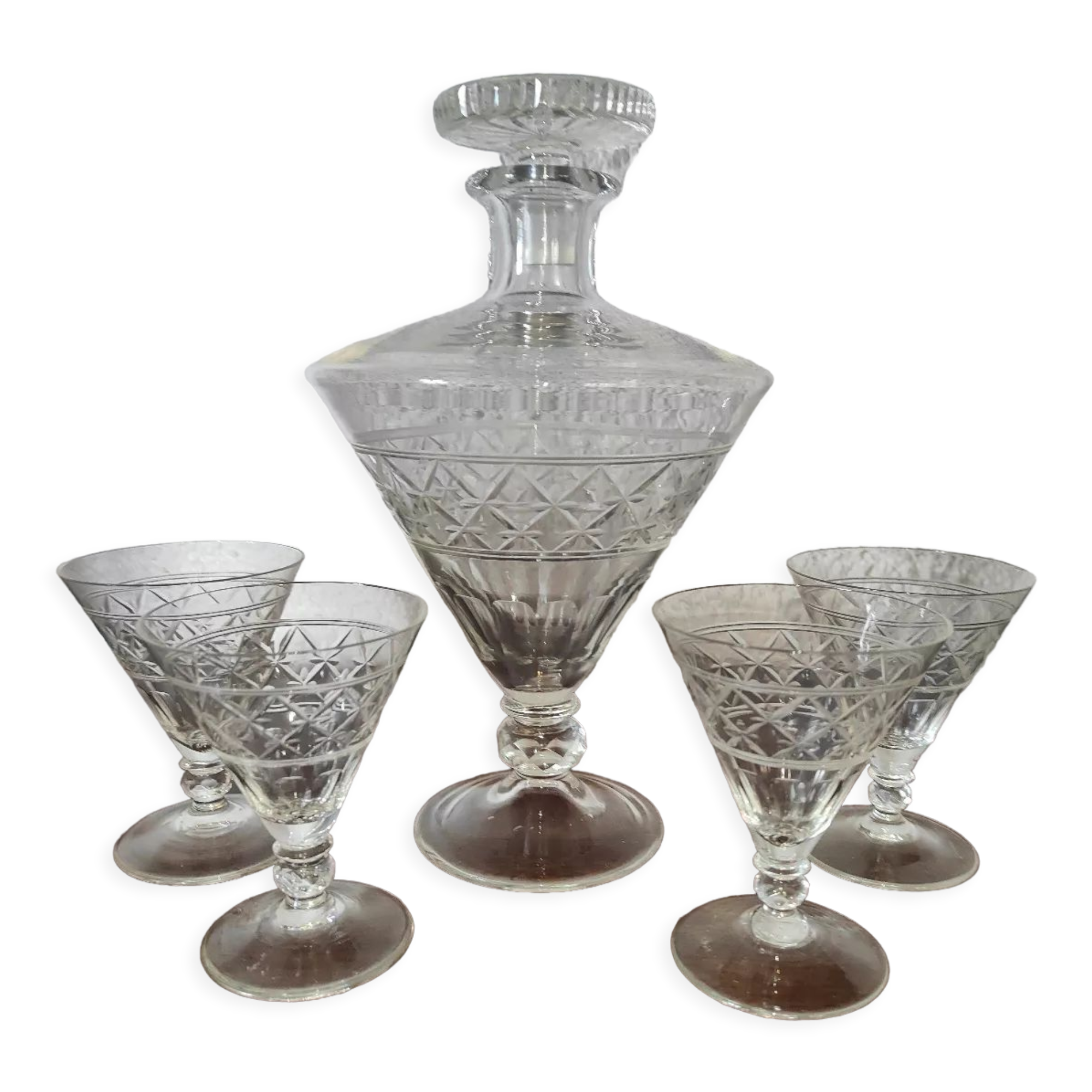 Port carafe in bohemian cut crystal and its 4 Glasses
