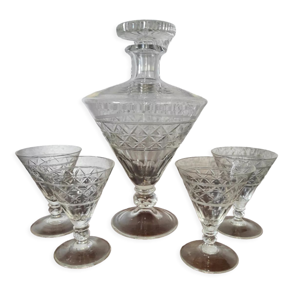 Carafe à Porto en cristal taillé de bohème et ses 4 verres