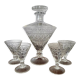 Port carafe in bohemian cut crystal and its 4 Glasses