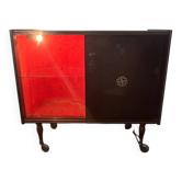 Grand meuble bar vintage années 50/60 – éclairé, portes coulissantes, roule