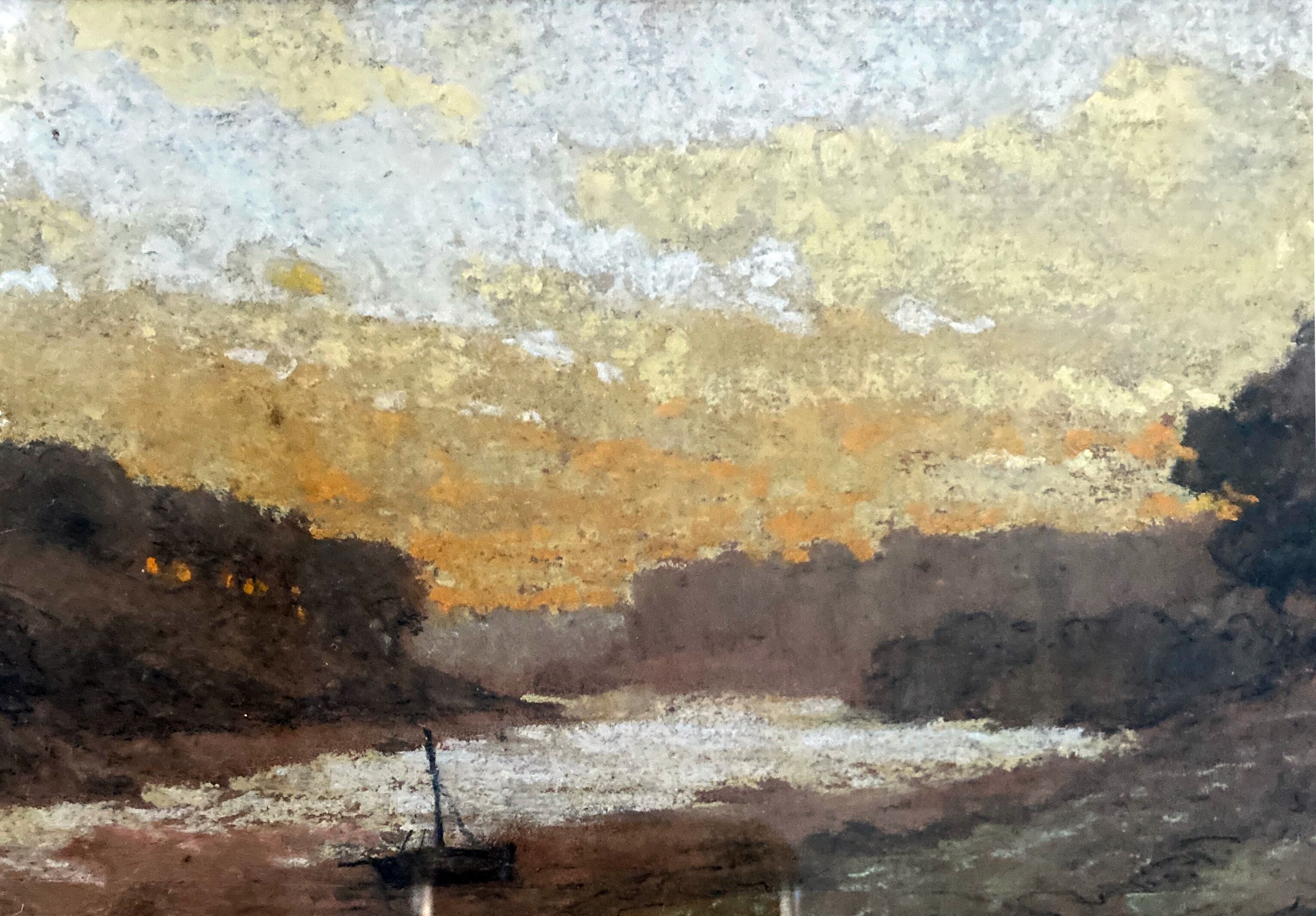 Pastel painting "Vallée du Cer" landscape signed H. Gallert 1917 and frame.