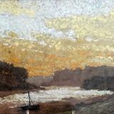 Pastel painting "Vallée du Cer?" landscape signed H. Gallert 1917 and frame