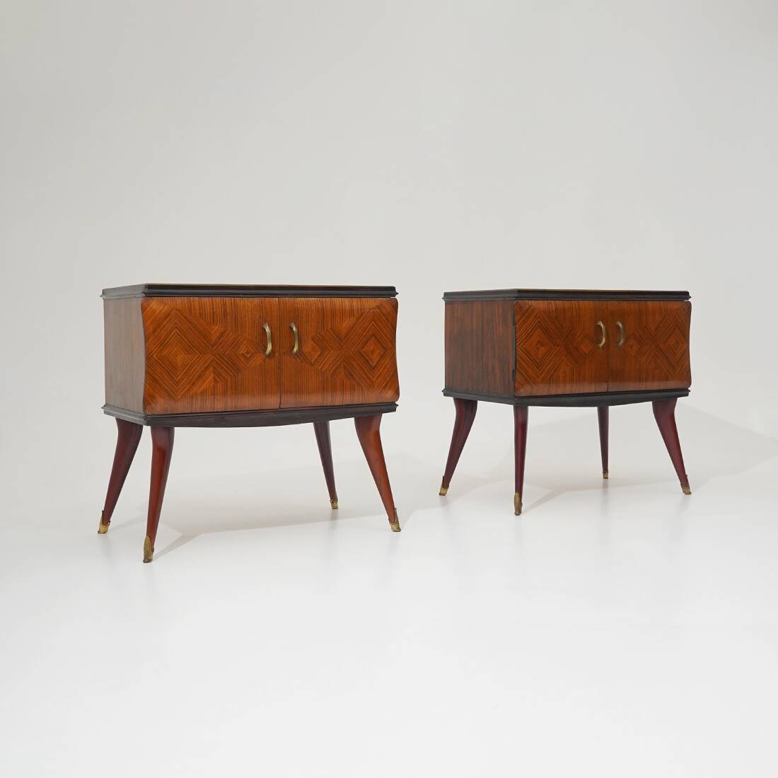 Pair of bedside tables with glass top, 1950s
