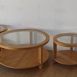 Round Tables with Glass Tops, Set of 3.