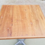 Foldable bistro table with teak top and aluminum base