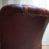 Worn Leather Buttoned Library Fireside Armchair, 1840's