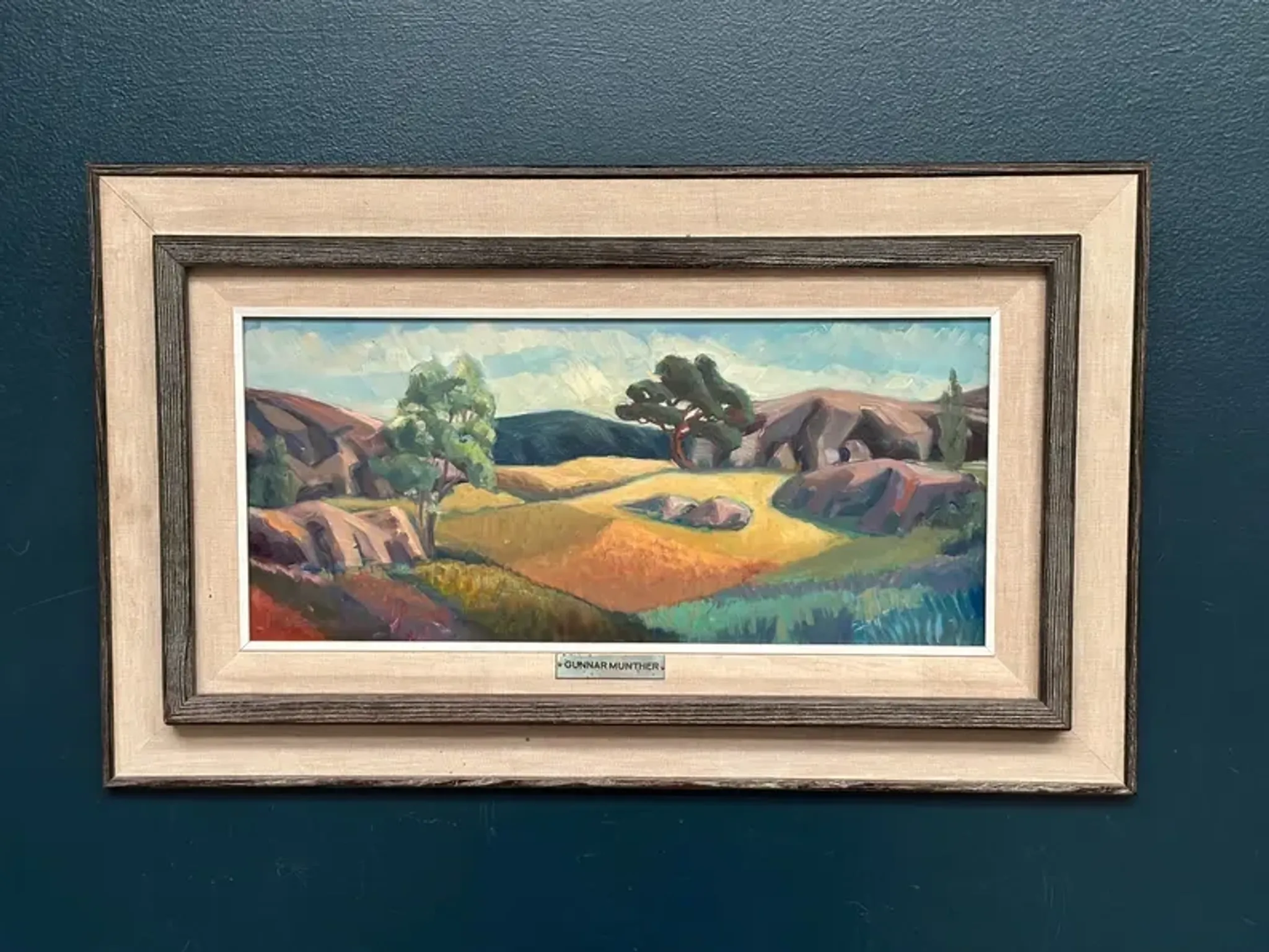 Original Swedish Oil on Panel – "Landscape" by Gunnar Munther – Signed – Vintage and Framed – 64 × 38 cm (25.2" × 15")