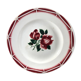 Round dish digoin sarreguemines red flower model cibon 32cm