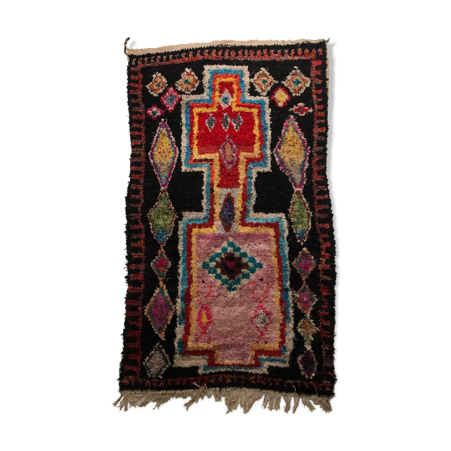 Moroccan Berber carpet Boucherouite 2.1x1.1m