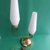 Large double lighting vintage opaline table lamp