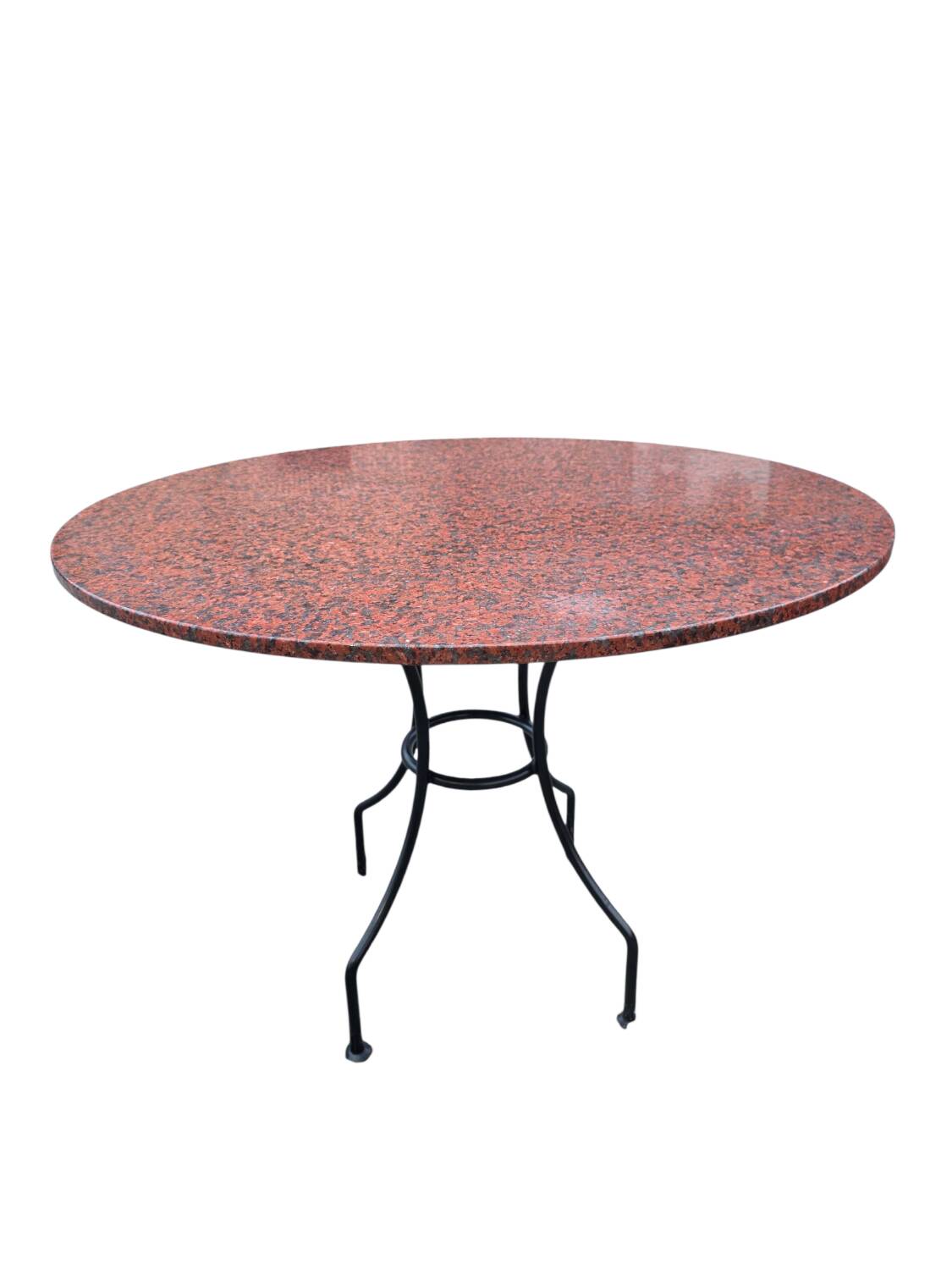 Round marble table with wrought iron base from the mid-20th century.