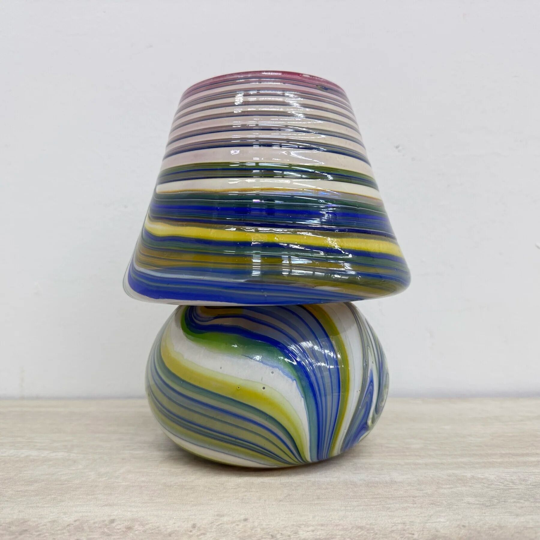 Mid-century swirl glass mushroom table lamp signed, 1970s