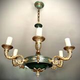 Green and gilded bronze empire chandelier with 6 lights