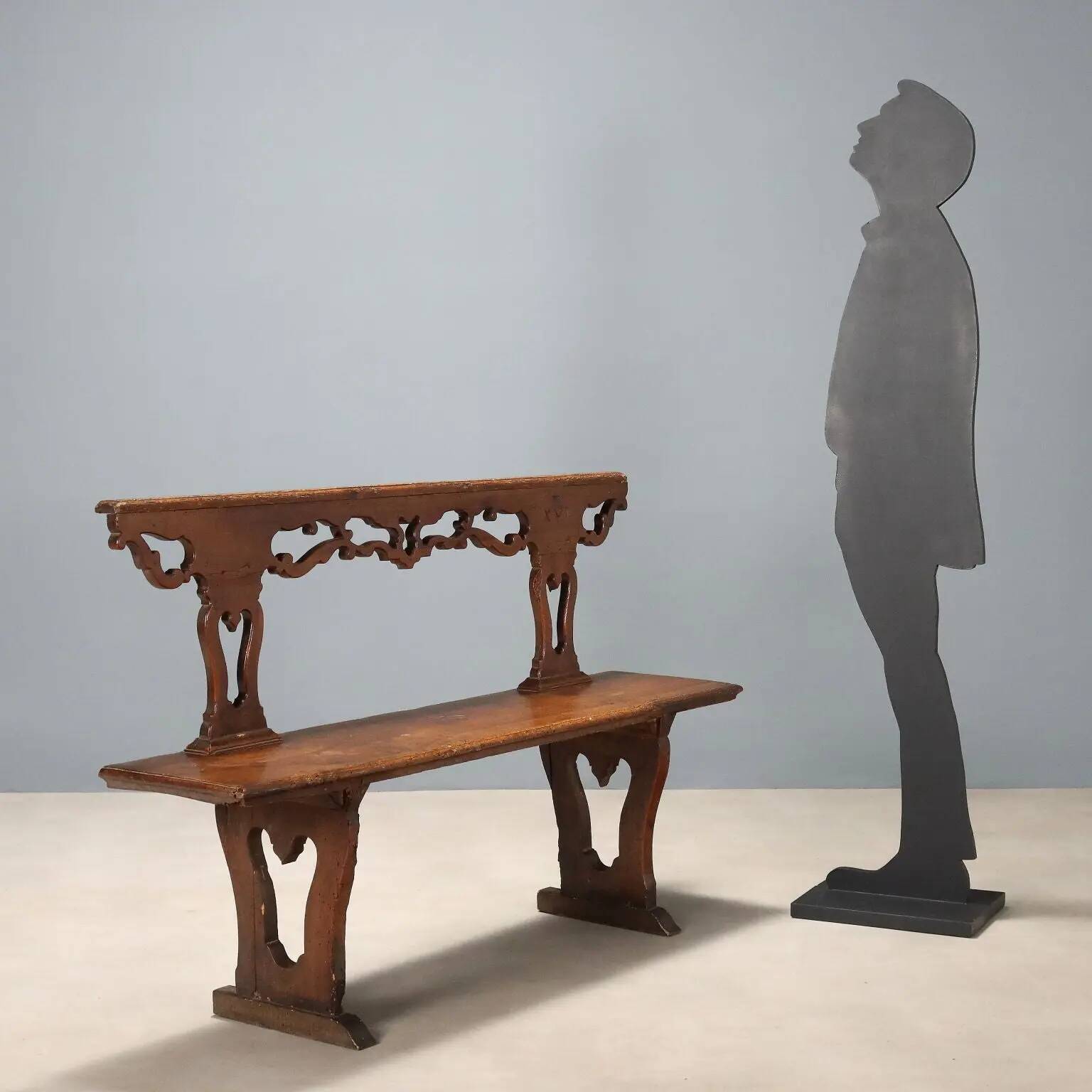 Antique walnut wood bench, Italy, 18th century
