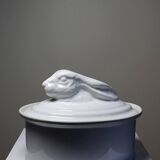 Large vintage white earthenware terrine with hare or rabbit head