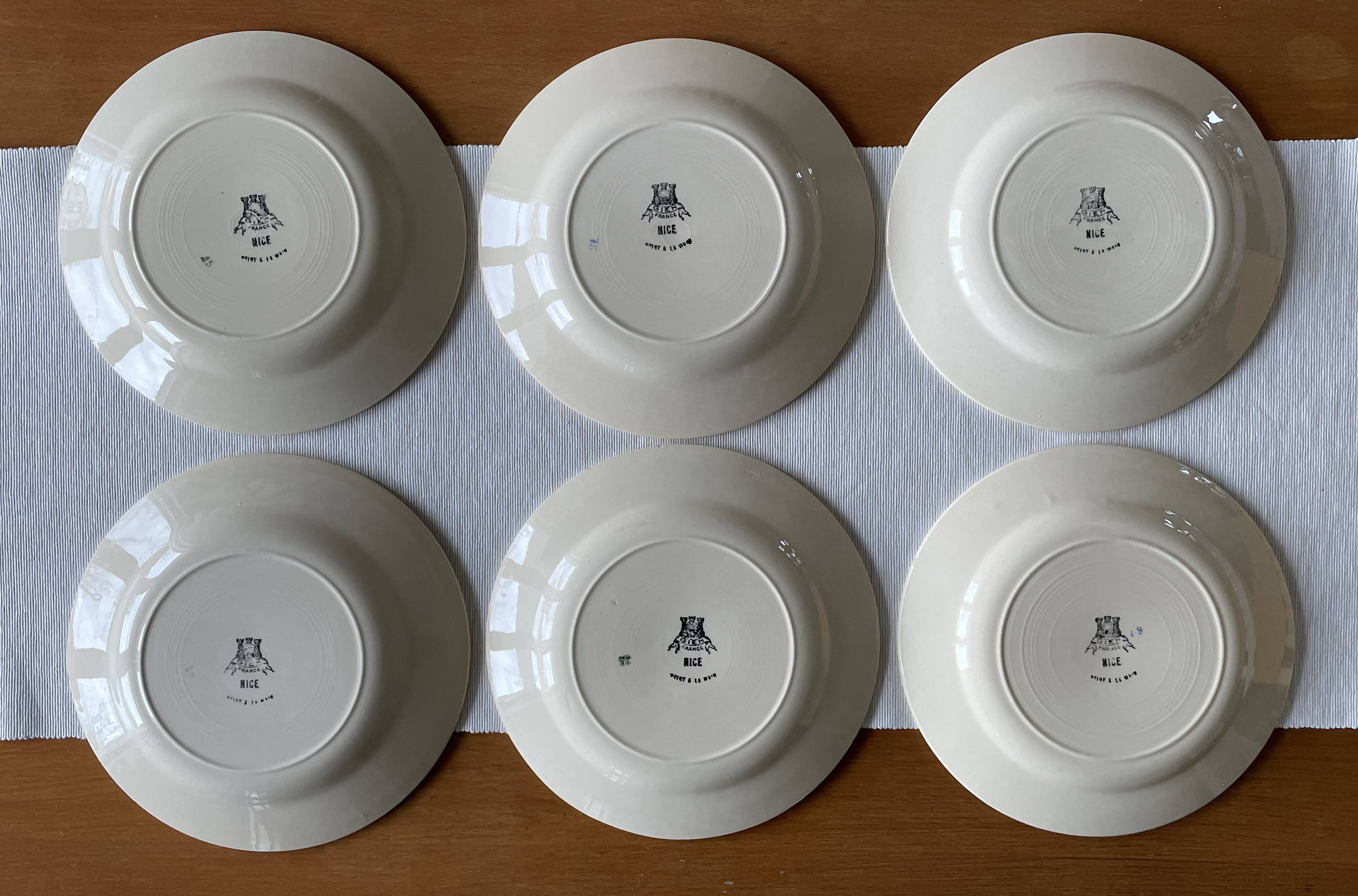 6 antique flat plates in Gien earthenware