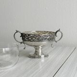 Metal and glass pedestal bowl