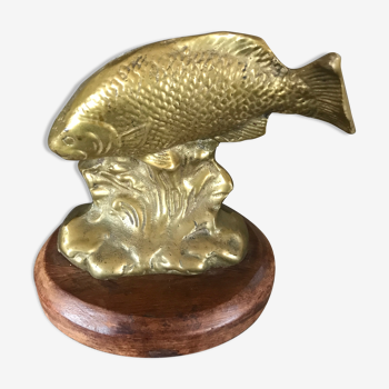 Poisson en laiton massif vintage sur socle bois