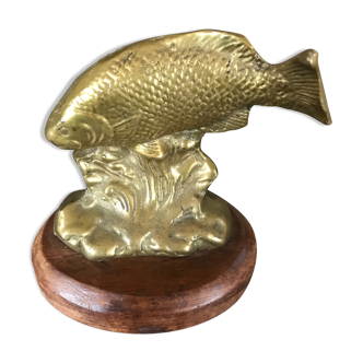 Fish in solid brass vintage on wooden base