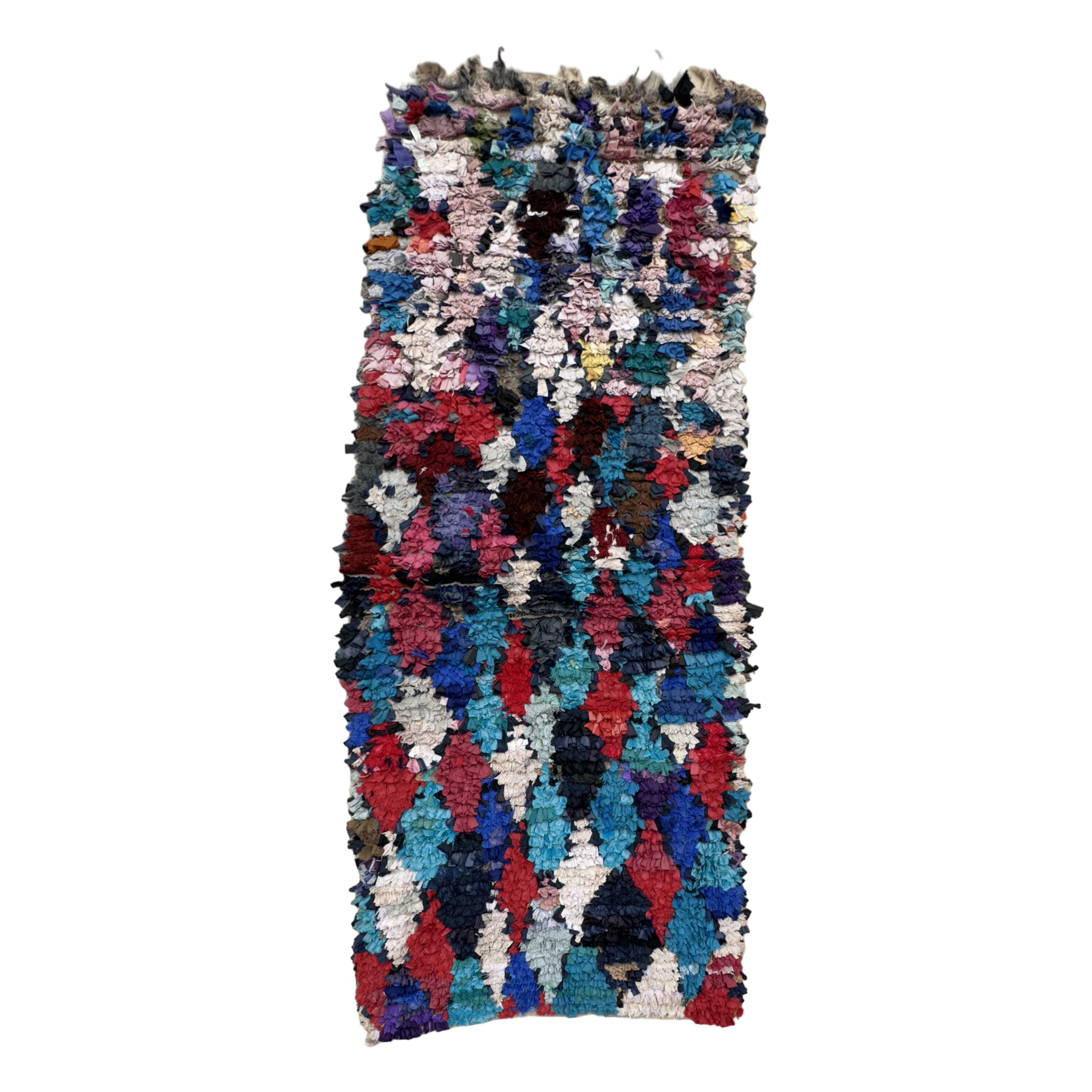 Tapis Marocain Boucherouite coloré - 87 x 215 cm