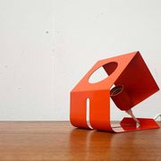 Orange metal table lamp, minimalist, modern mid-century space age, 1960s.