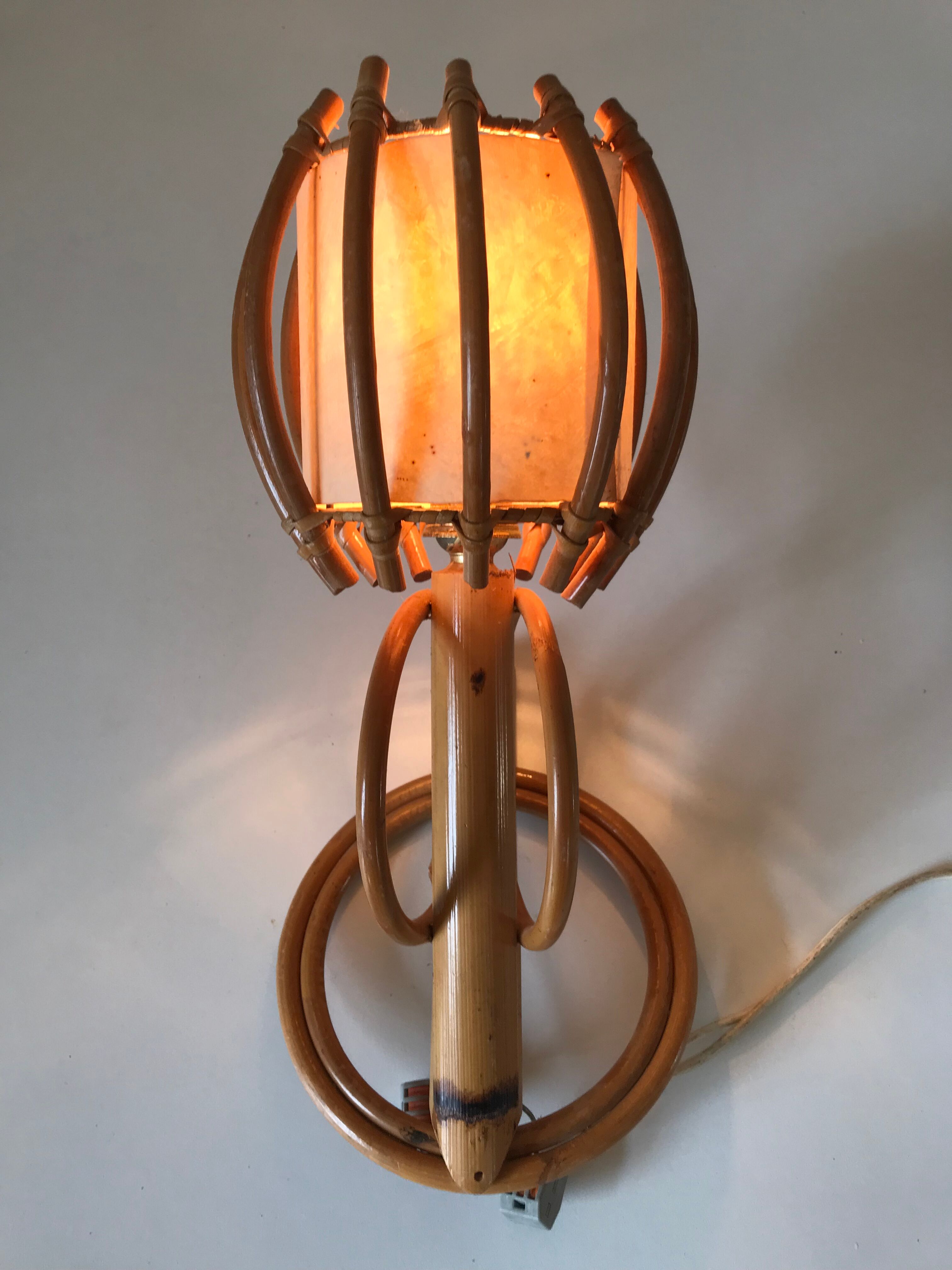 Rattan wall lamp vintage design 60 s