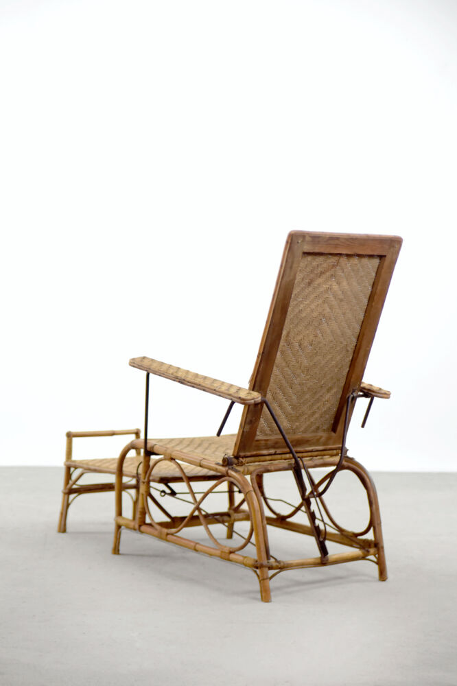 Bauhaus rattan armchair with ottoman by Erich Dieckmann, 1930s