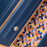 Art Deco chest of drawers in raw wood and blue, 1940