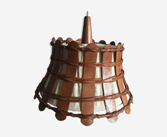 Lustre en rotin bois et tissu vintage