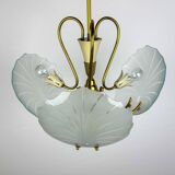 Antique brass and glass chandelier in the style of Pietro Chiesa for Fontana Arte, Italy, 1930s.