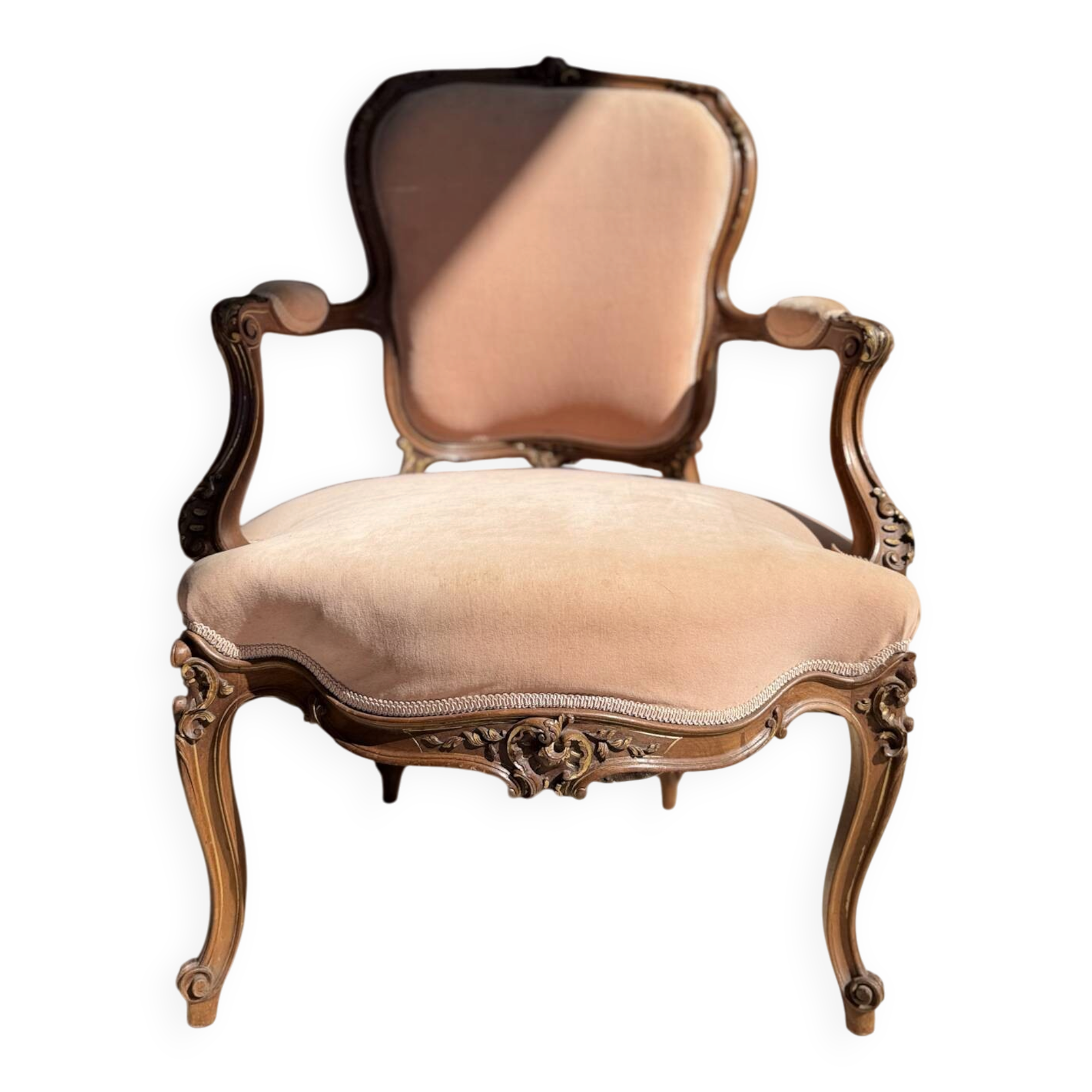 Antique Louis XV style armchair - powder pink fabric