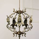 Vintage Patinated Bronze Figural Pendant Lamp